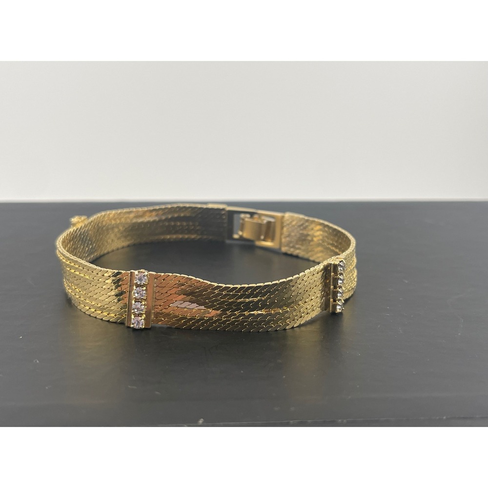 Vintage Gold Tone Multi Strand Layered Chain‎ Bracelet with Rhinestone Accents